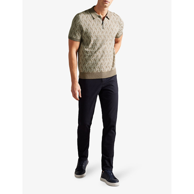 Shop Ted Baker Men's Natural Mitford Boucle-jacquard Zip-neck Knitted Polo
