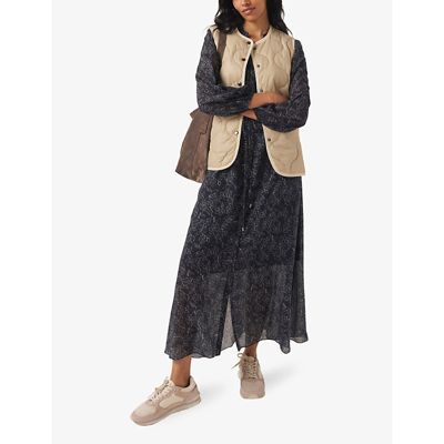 The White Company Womens Navy Flower Outline And Small Polka-dot Printed Woven Midi Dress In Navy