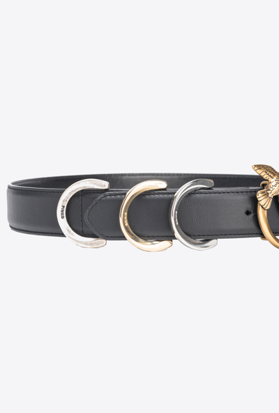 Shop Pinko Belt With Metal Loops In Black-antique Gold