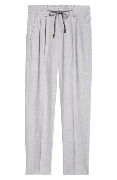 Shop Eleventy Drawstring Waist Wool, Silk & Linen Pants In Light Gray Melange