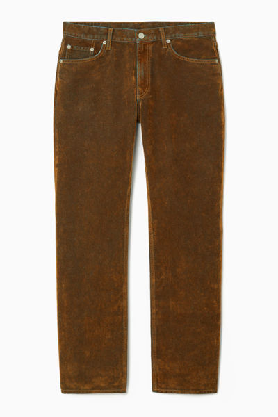 Shop Cos Amp Flocked-denim Jeans - Straight In Brown