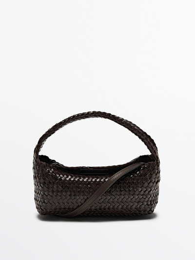 Shop Massimo Dutti Woven Nappa Leather Mini Bag In Brown