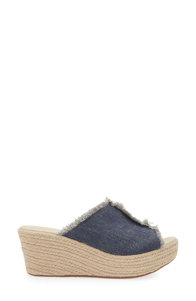 Chocolat Blu Platform Wedge Sandal In Indigo Linen