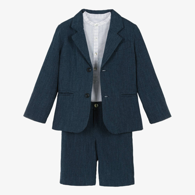 Shop Foque Boys Navy Blue Linen Suit Set