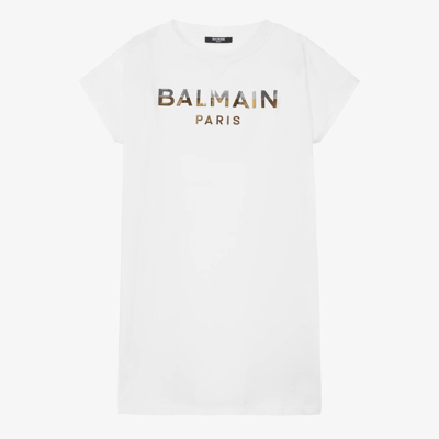 Shop Balmain Teen Girls White Cotton T-shirt Dress
