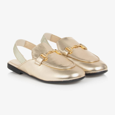 Shop Naturino Girls Gold Leather Slingback Loafers