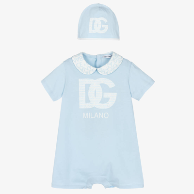 Shop Dolce & Gabbana Boys Blue Cotton Babysuit Gift Set