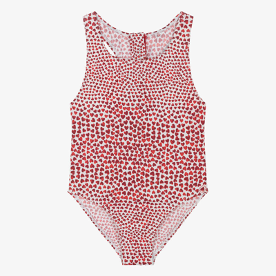 Shop Stella Mccartney Kids Teen Girls Red Heart Print Swimsuit (upf50+)