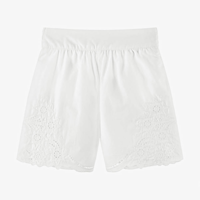 Shop Chloé Girls White Embroidered Cotton Shorts