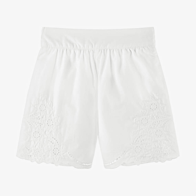 Chloé Teen Girls White Embroidered Cotton Shorts In White