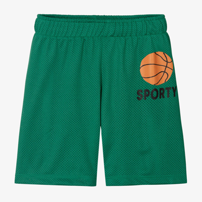 Shop Mini Rodini Boys Green Mesh Jersey Basketball Shorts