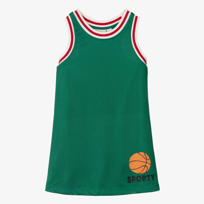 Shop Mini Rodini Girls Green Mesh Jersey Basketball Dress