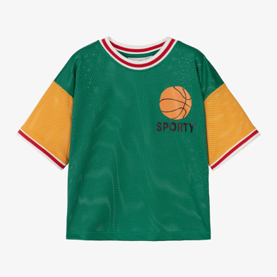 Shop Mini Rodini Boys Green Mesh Basketball T-shirt