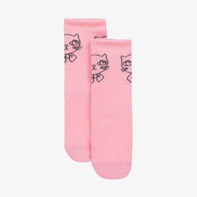 Shop Mini Rodini Girls Pink Organic Cotton Cat Socks