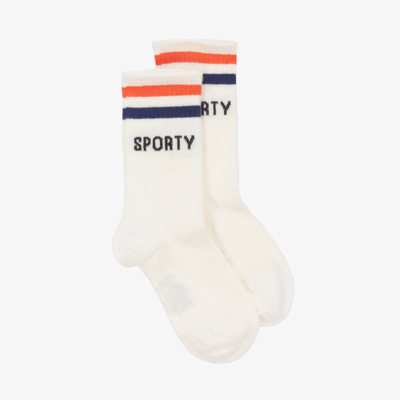 Shop Mini Rodini White Sporty Organic Cotton Socks