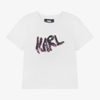 Shop Karl Lagerfeld Kids Girls White Cotton & Modal T-shirt
