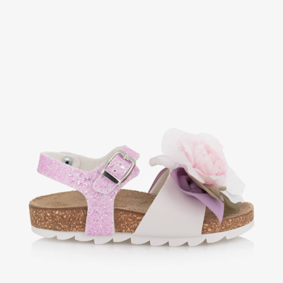 Shop Monnalisa Girls Purple Glitter Floral Sandals
