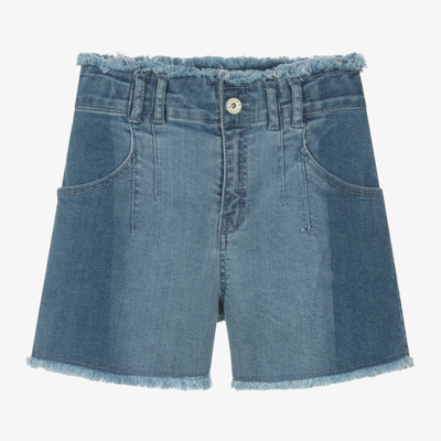 Shop Mayoral Girls Blue Frayed Denim Shorts