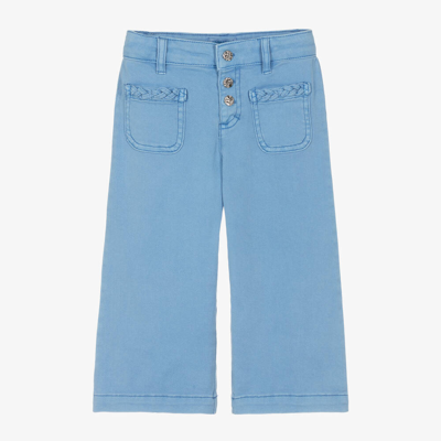 Shop Mayoral Girls Blue Cotton Wide-leg Trousers