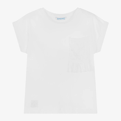 Shop Mayoral Girls White Cotton T-shirt