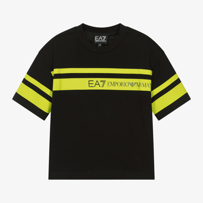 Shop Ea7 Emporio Armani Boys Black Cotton Striped T-shirt