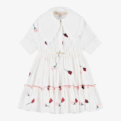 Shop Junona Girls White Embroidered Cotton Dress
