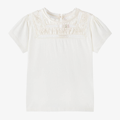 Shop Bonpoint Girls Ivory Cotton T-shirt