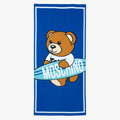 Shop Moschino Kid-teen Blue Cotton Beach Towel (140cm)