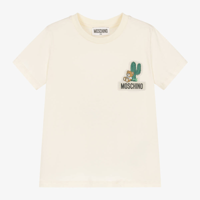 Shop Moschino Kid-teen Ivory Cactus & Teddy Bear Cotton T-shirt