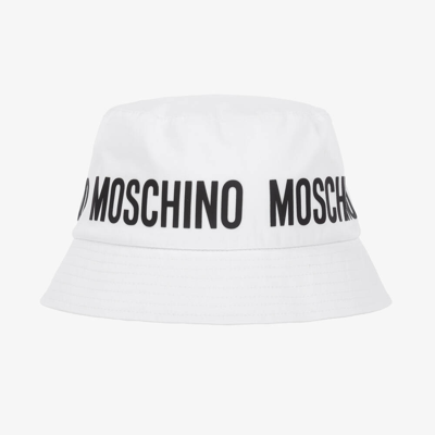 Shop Moschino Kid-teen White Cotton Bucket Hat