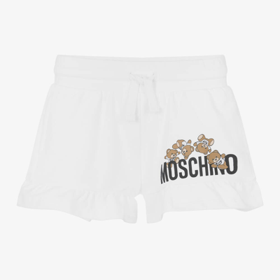 Shop Moschino Kid-teen Girls White Cotton Teddy Bear Shorts