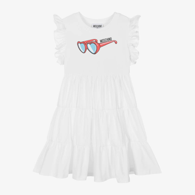 Shop Moschino Kid-teen Girls White Sunglasses Cotton Dress