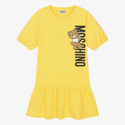 Shop Moschino Kid-teen Teen Girls Yellow Cotton Jersey Dress