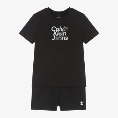 Shop Calvin Klein Black Cotton Jersey Pyjamas