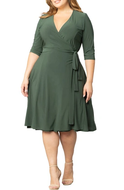 Shop Kiyonna Essential Wrap Dress In Olive Green