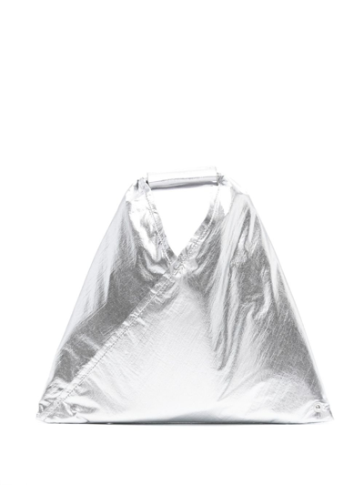 Shop Mm6 Maison Margiela Silver Japanese Mini Metallic Tote Bag In Grey