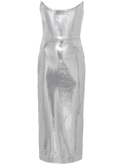 Shop Alex Perry Silver-tone Strapless Sequinned Maxi Dress