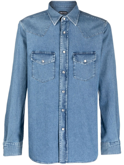 Shop Tom Ford Blue Denim Shirt