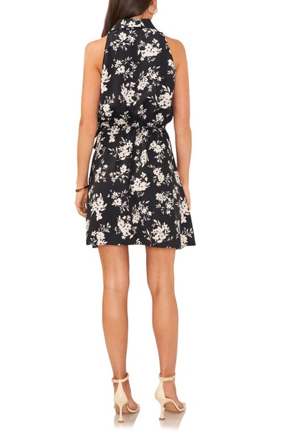 Shop Vince Camuto Floral Wrap Front Sleeveless Dress In Rich Black