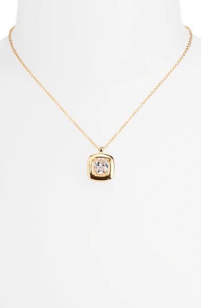 Nordstrom Demi Fine Round Cubic Zirconia Pendant Necklace In 14k Gold Plated