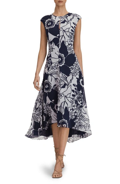 Shop Reiss Becci Mixed Floral Print High-low Dress In Blue/ White