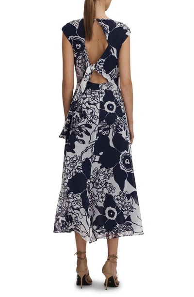 Shop Reiss Becci Mixed Floral Print High-low Dress In Blue/ White