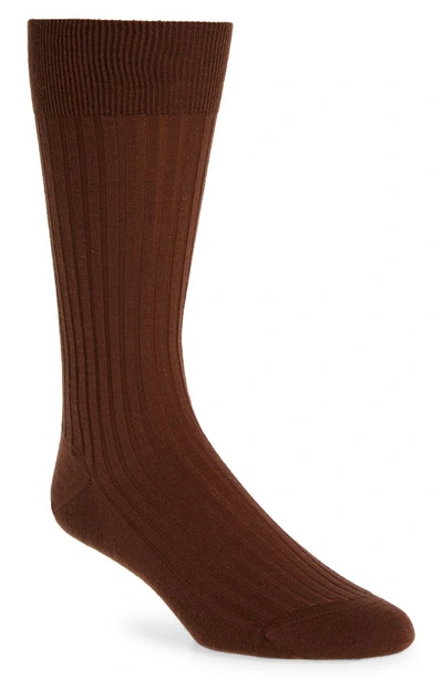 Shop Pantherella Merino Wool Blend Dress Socks In Conker