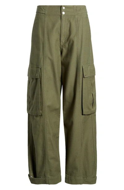 Shop Frame Wide Leg Cotton Cargo Pants In Poblano