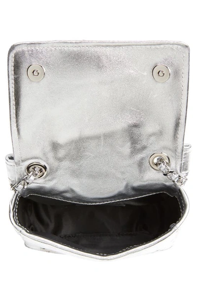 Shop Moschino Mini Biker Metallic Leather Shoulder Bag In A2600 Fantasy Print Nickel