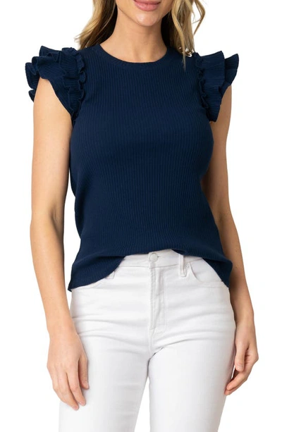 Shop Gibsonlook Flutter Sleeve Rib Top In Navy