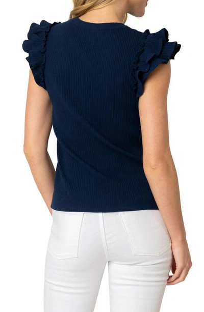 Shop Gibsonlook Flutter Sleeve Rib Top In Navy