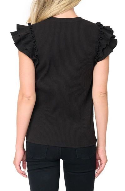 Gibsonlook Flutter Sleeve Rib Top In Black