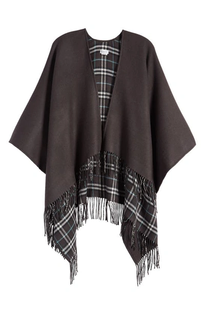 Shop Burberry Fringed Wool Reversible Cape In Otter