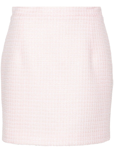 Shop Alessandra Rich Pink Tweed Fitted Skirt